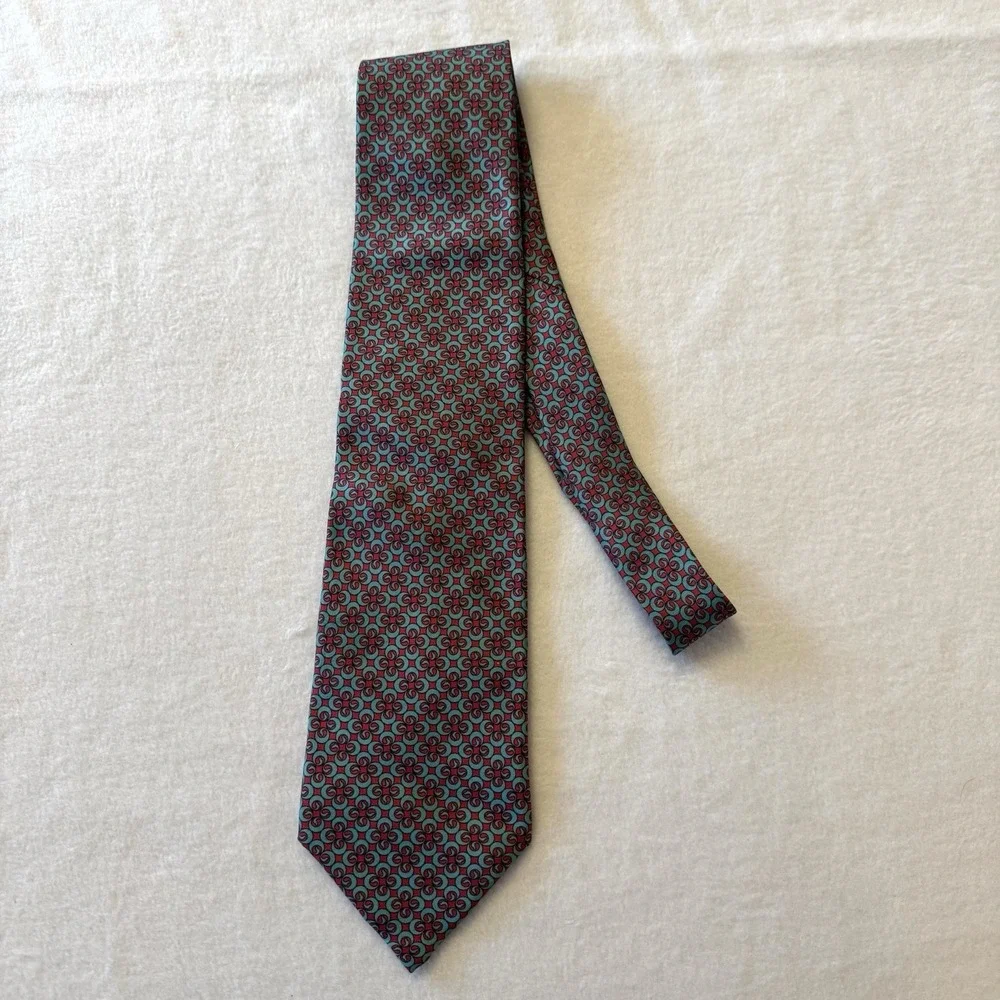 Christian Dior Monsieur Red‎ Blue Silk Tie Kaleidoscope Swirl Retro Business